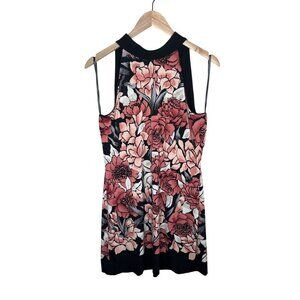 White House Black Market Reversible Halter Chemise Black Floral Dress MP